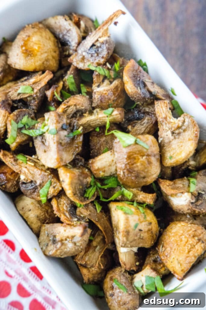 mushrooms in a dish topped with parsley