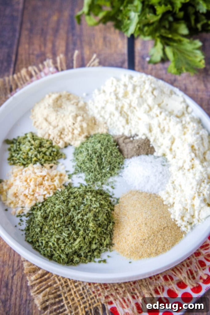 ingredients for ranch dressing mix on a plate