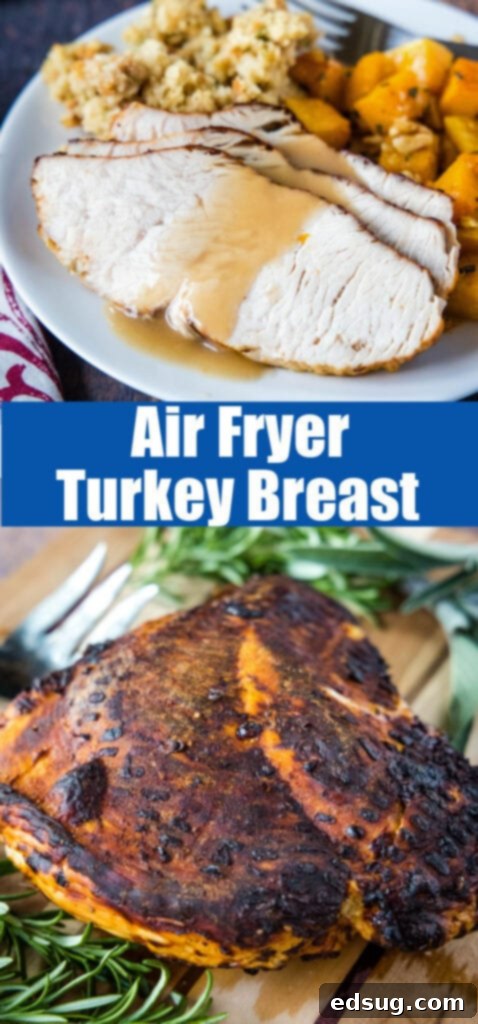 Crispy Air Fryer Turkey Breast 6 collage of turkey breast on a cutting board