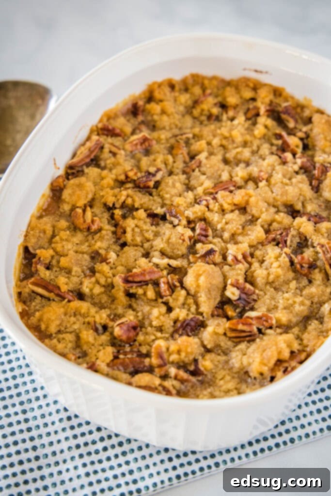 baked ruth chris sweet potato casserole in baking dish