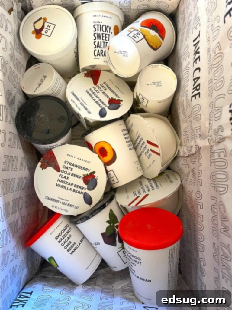 package full of daily harvest items