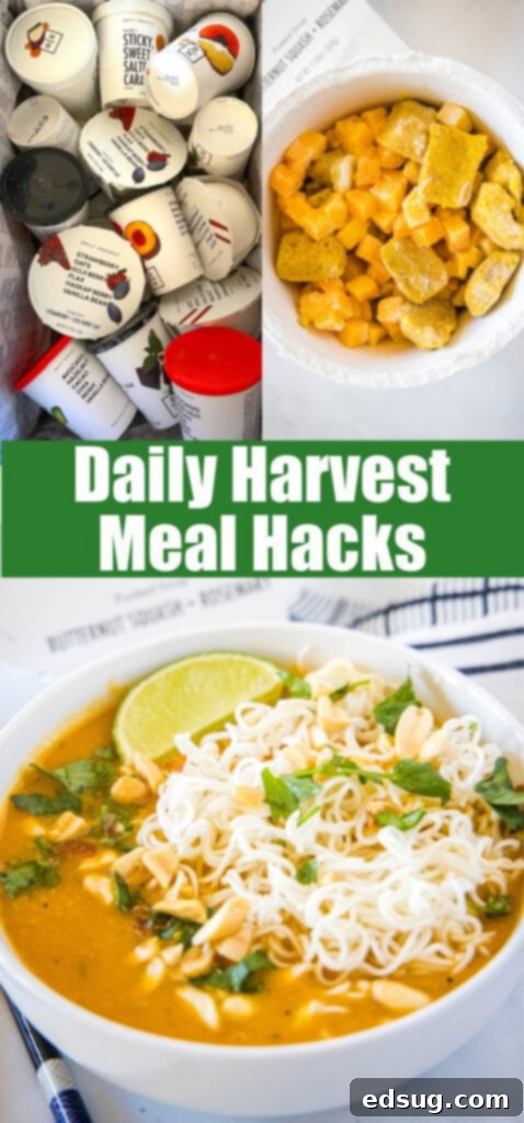 close up of ramen and daily harvest containers for pinterest