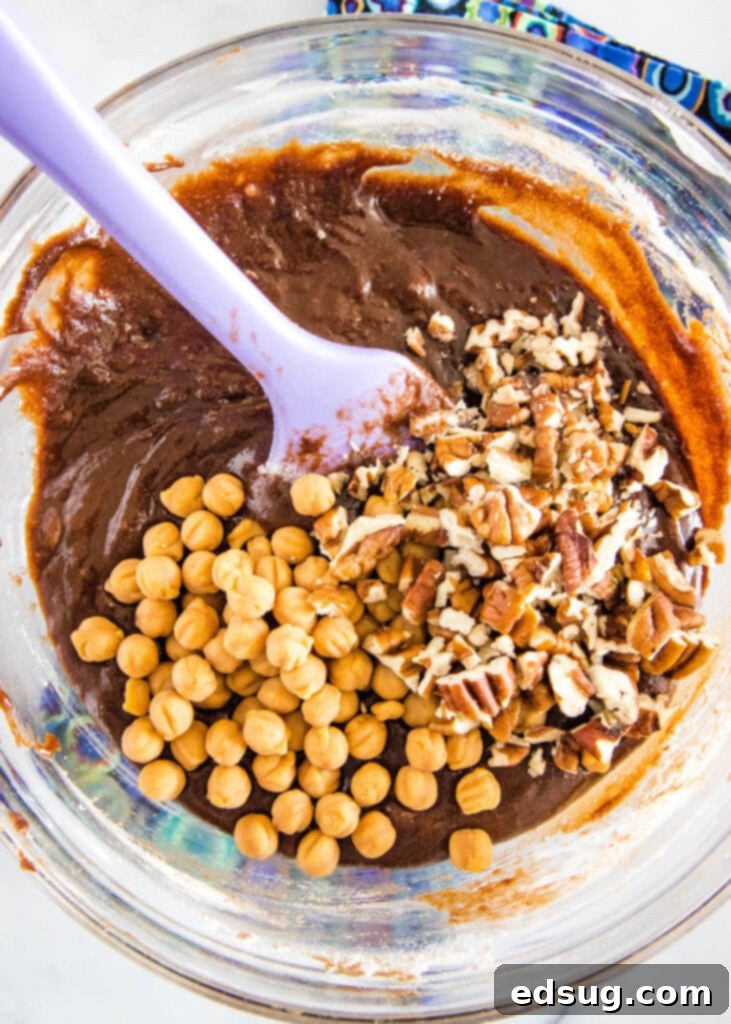 brownie batter with pecans and caramel bits
