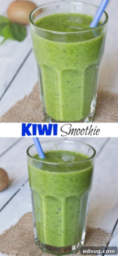 Two glasses of healthy kiwi spinach smoothie, garnished with fresh kiwi slices, ready to be enjoyed.