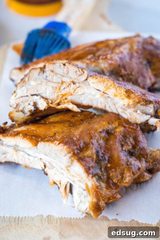 close up of baby back ribs