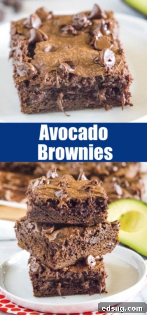 close up avocado brownies for pinterest