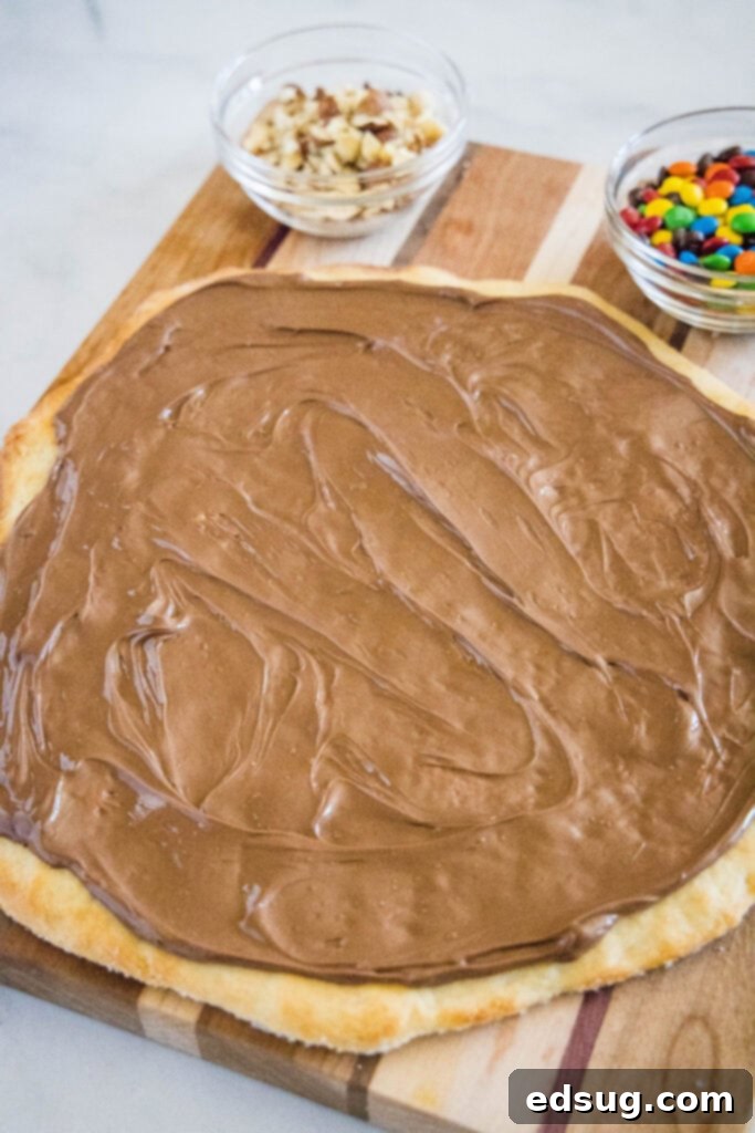 pizza crust topped with Nutella