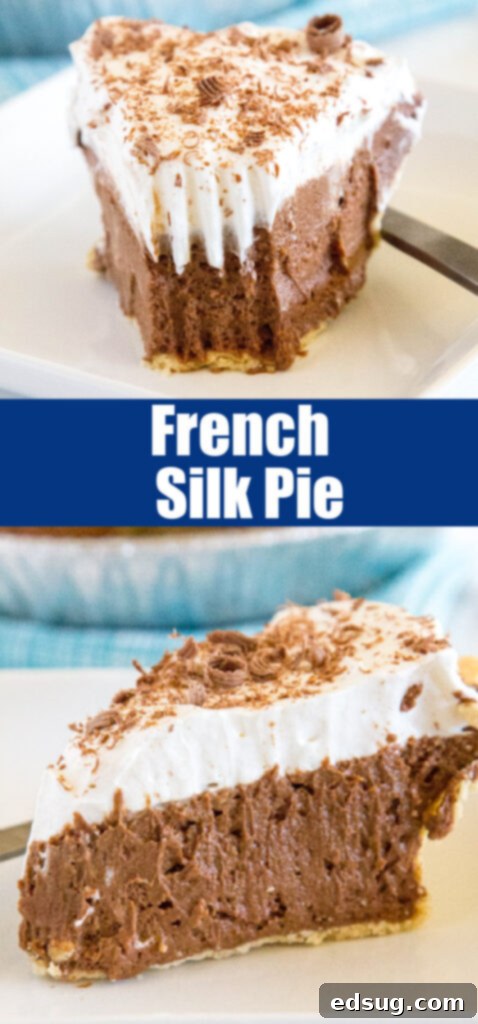 close up french silk pie for pinterest