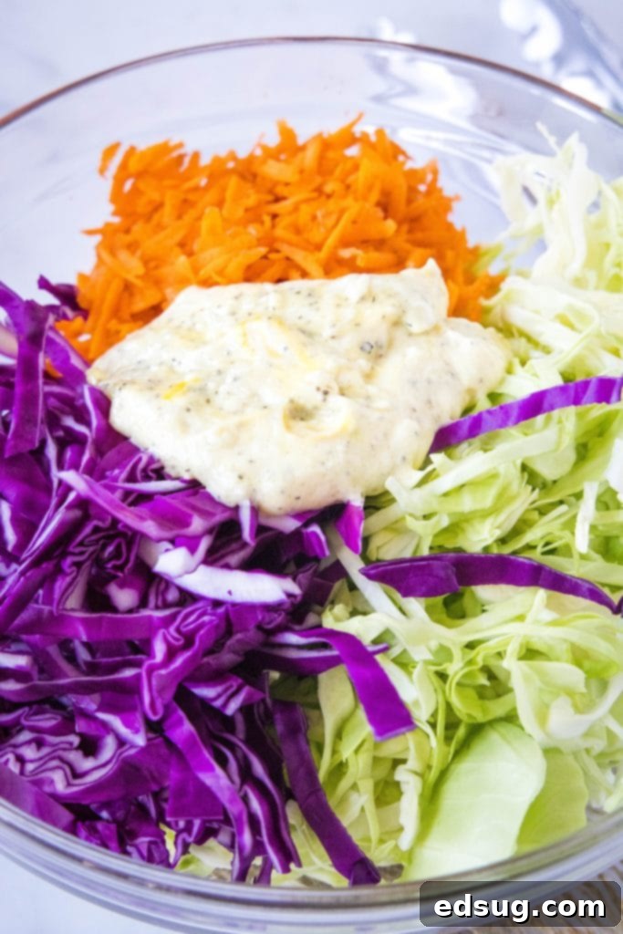 coleslaw dressing on shredded cabbage
