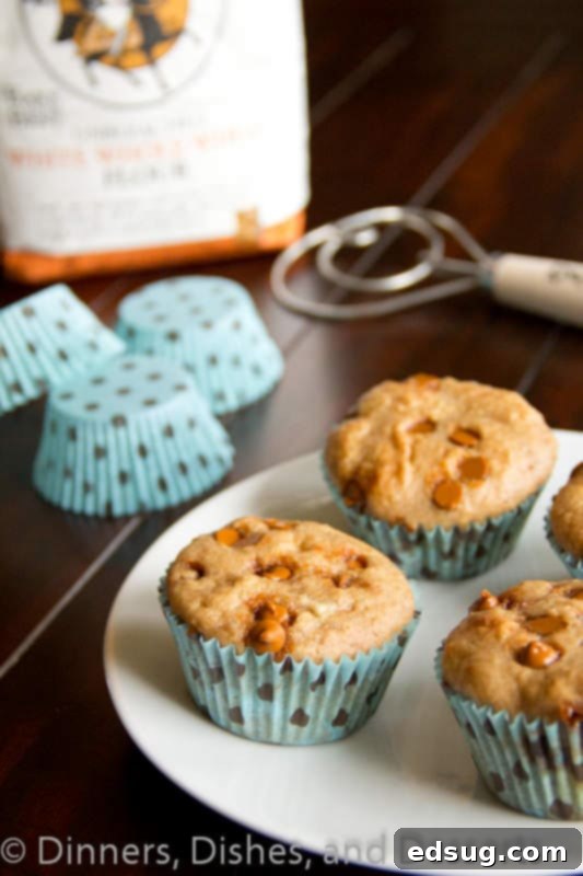 A beautiful plate of golden brown whole wheat cinnamon muffins, showcasing their tender crumb and visible cinnamon chips, perfect for breakfast or a healthy snack.