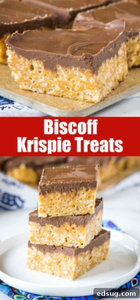 close up biscoff rice krispie treats for pinterest