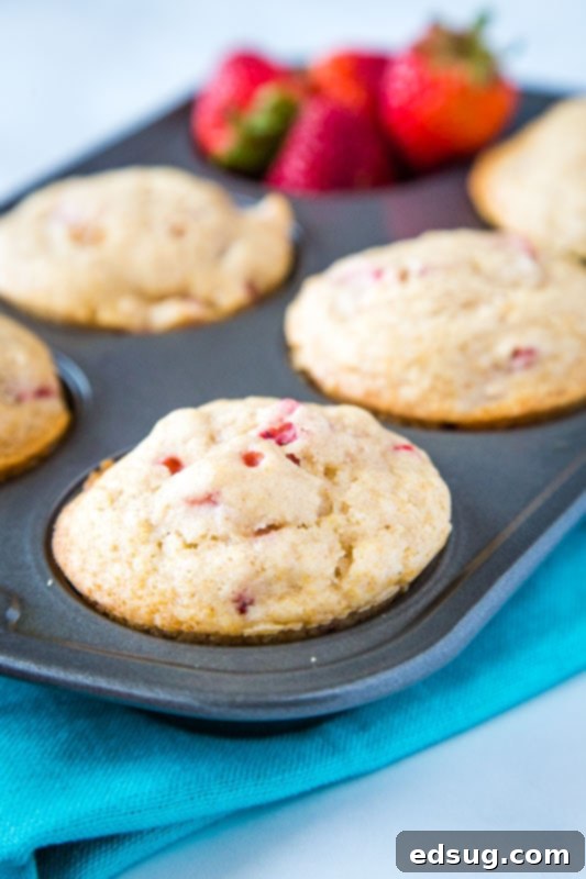 Easy homemade muffins with lots of fresh strawberries