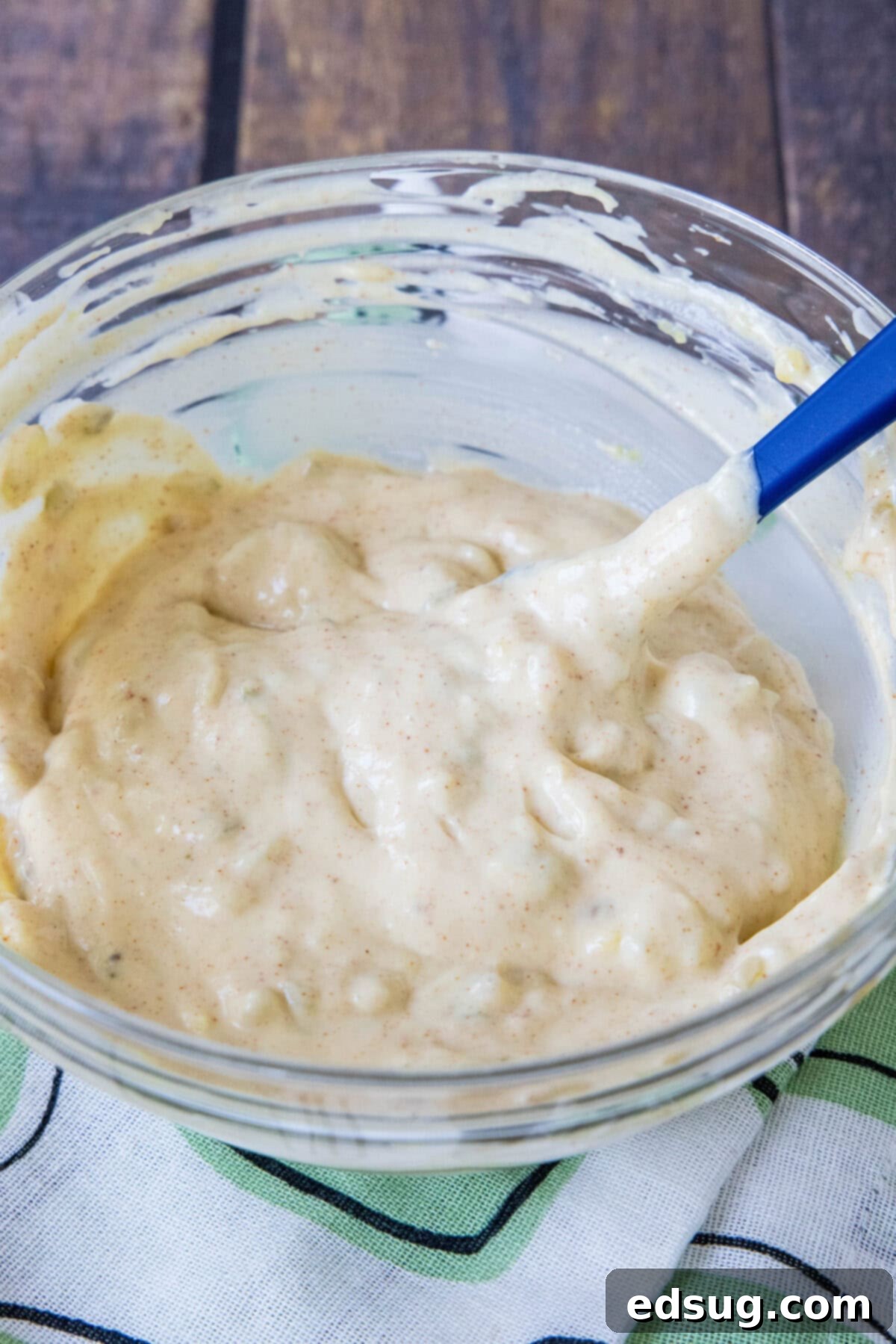 Big Mac Sauce fully stirred and mixed together in a glass bowl, showcasing its smooth, creamy consistency and ready-to-serve appearance.