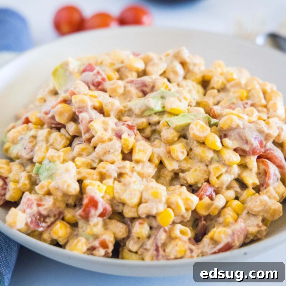 A bowl of corn salad