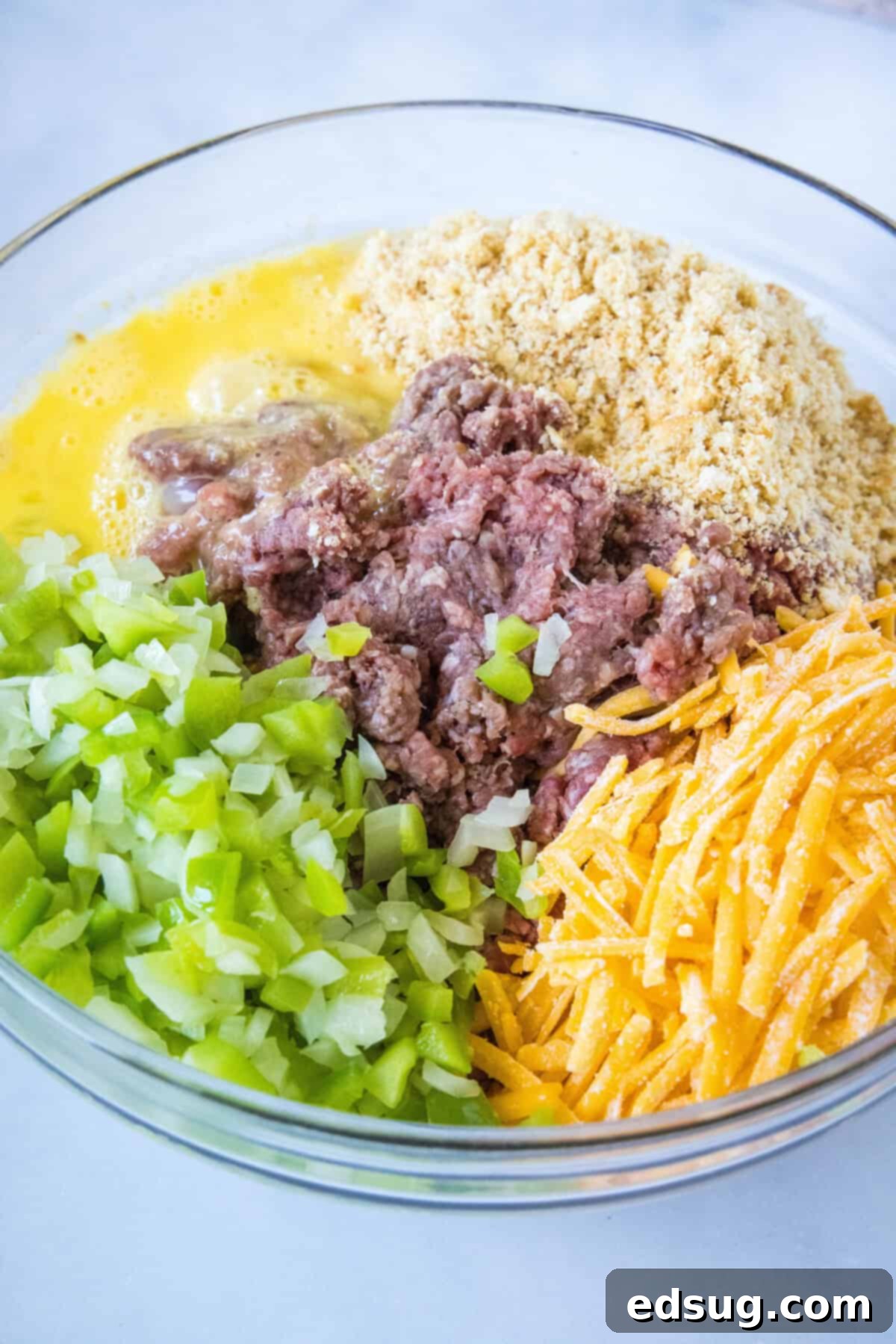 Cracker Barrel Homestyle Meatloaf 4 meatloaf ingredients in mixing bowl