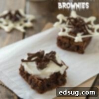Spooky Spider Brownies - fun and a little creepy for Halloween! A close-up of a decorated spider brownie.