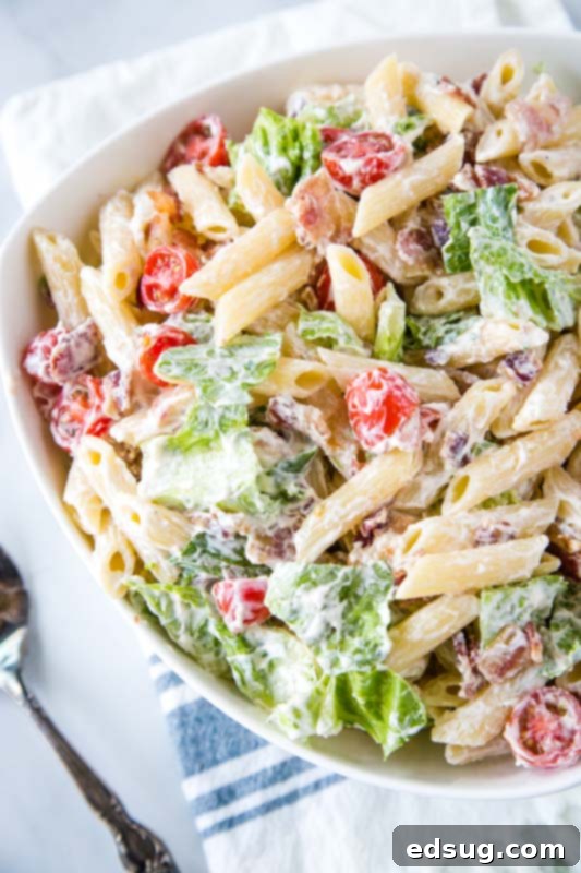 Creamy blt pasta salad is perfect for summer