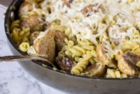 Hearty Pesto Pasta with Meatballs