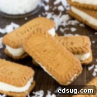 Lush Coconut Cream Biscoff Delights 1 coconut cream filled biscoff cookies on a table