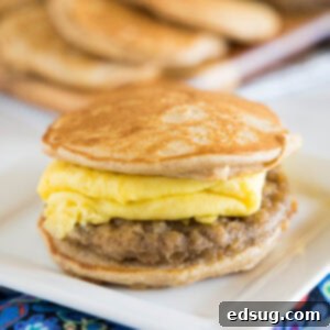close up sausage mcgriddle on a white plate
