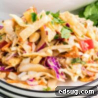 close up Thai chicken salad on a plate with vibrant colors