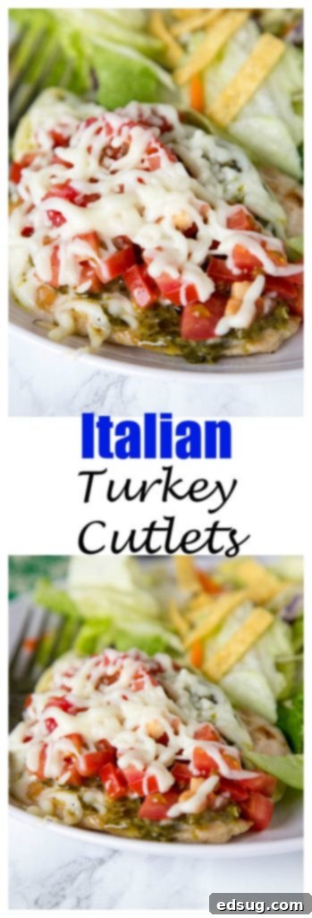 Italian Turkey Cutlets - (great with chicken too) thick pieces of turkey seared and topped with pesto, tomatoes, and melty cheese. Ready in 15 minutes, and great any night of the week!