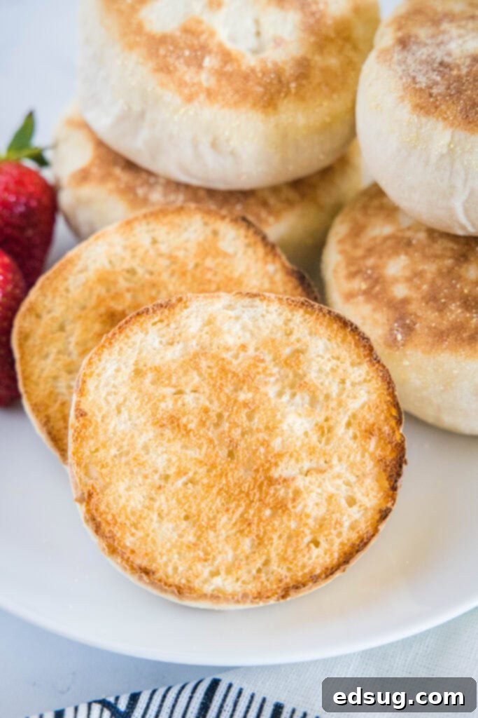 Golden Griddled Goodness 6 toasted english muffin on a plate
