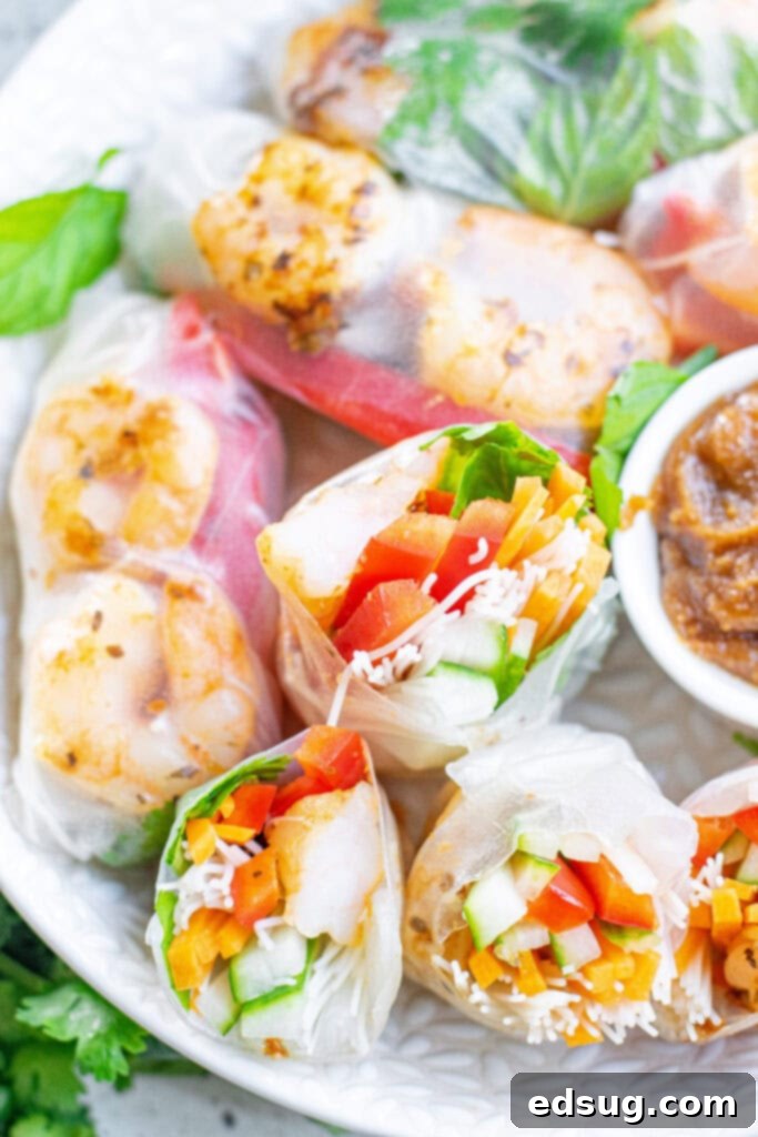 summer rolls cut in half to see the filling