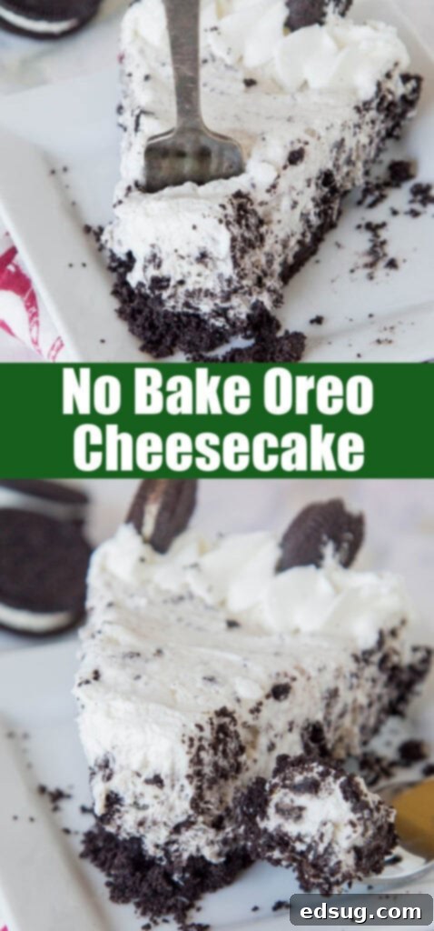 Irresistible No-Bake Oreo Delight 3 Close-up of a full no-bake Oreo cheesecake, ideal for sharing on social media like Pinterest.