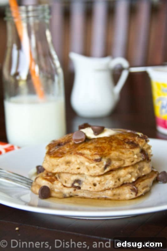 Irresistible Peanut Butter Chocolate Chip Pancakes 3 Oatmeal Chocolate Chip Pancakes #recipe - A wholesome and hearty twist on a classic! These Oatmeal Chocolate Chip Pancakes combine the goodness of oats with the sweet indulgence of chocolate chips, creating a satisfying and deliciously textured breakfast. They're a fantastic way to enjoy your favorite flavors while adding a touch of nutritious whole grains to your morning.