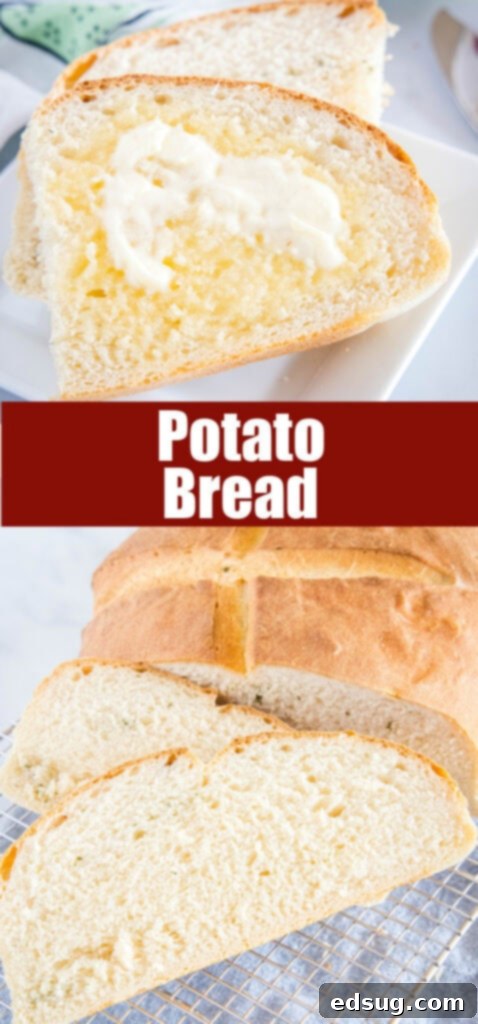 Savory Potato Chive Loaf 6 A close-up shot of a rustic potato bread loaf with chives, showcasing its golden crust and delicious texture, perfect for Pinterest.