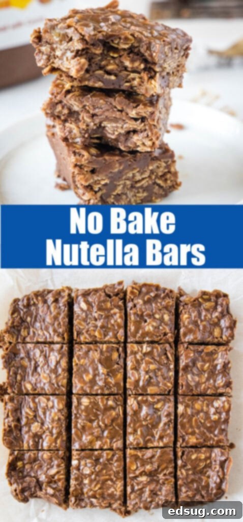 Dreamy No-Bake Nutella Bars 6 A close-up shot of decadent no-bake Nutella bars, highlighting their rich texture and tempting appearance, perfect for Pinterest.