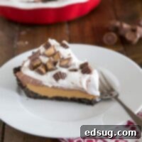 Effortless Peanut Butter Cup Indulgence 3 no bake peanut butter cup pie on a plate