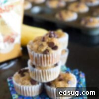 Decadent Banana Peanut Butter Chocolate Chip Muffins 2 High-Protein Banana Peanut Butter Chocolate Chip Muffins on a napkin