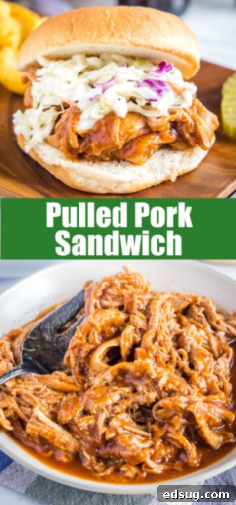 Close-up shot of shredded pulled pork generously coated in barbecue sauce, highlighting its juicy texture and rich brown color.