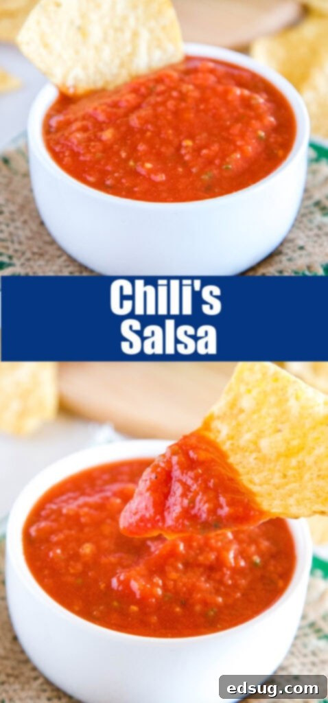 close up chili's salsa in a white bowl