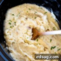 garlicky crock pot mashed potatoes in a slow cooker