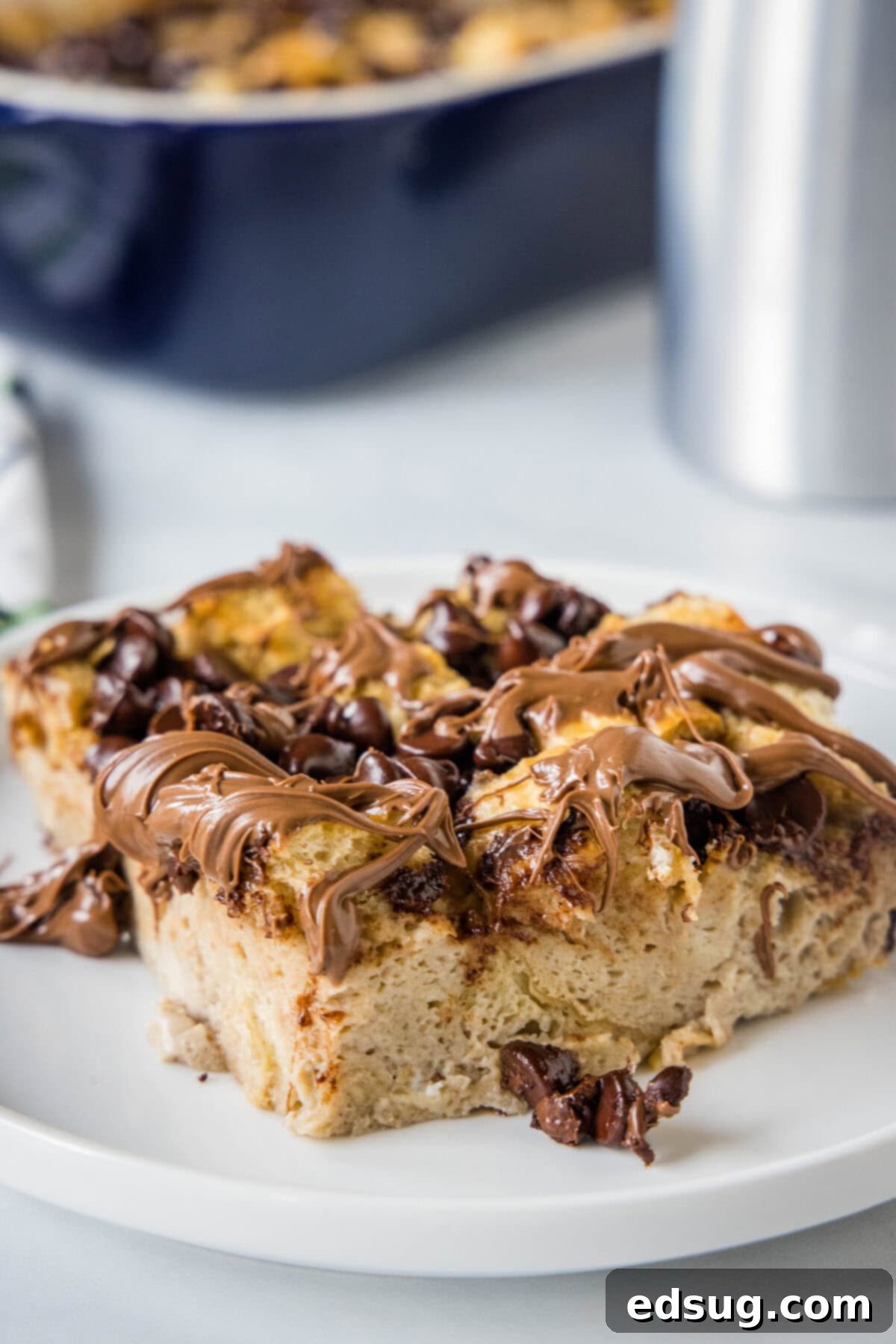 Decadent Chocolate French Toast Bake 6 chocolate french toast bake on a plate