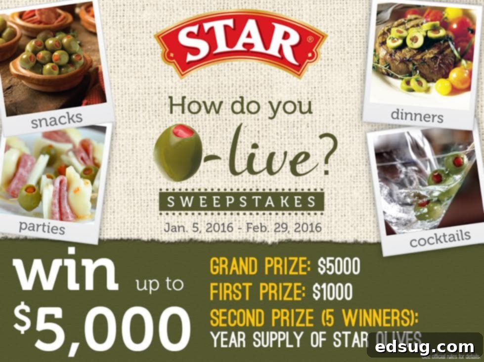 STAR Fine Foods Olive Sweepstakes and Giveaway promotion banner.