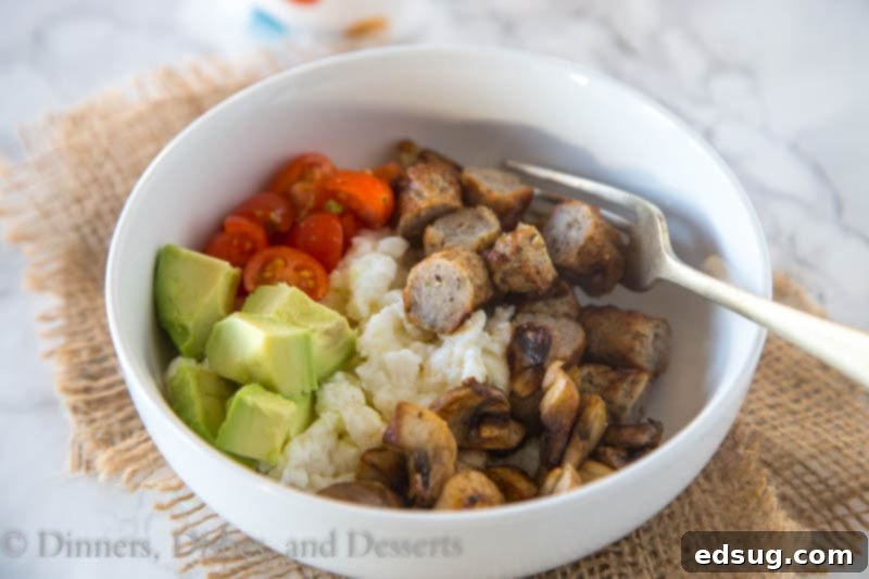 chicken sausage and egg white breakfast bowl