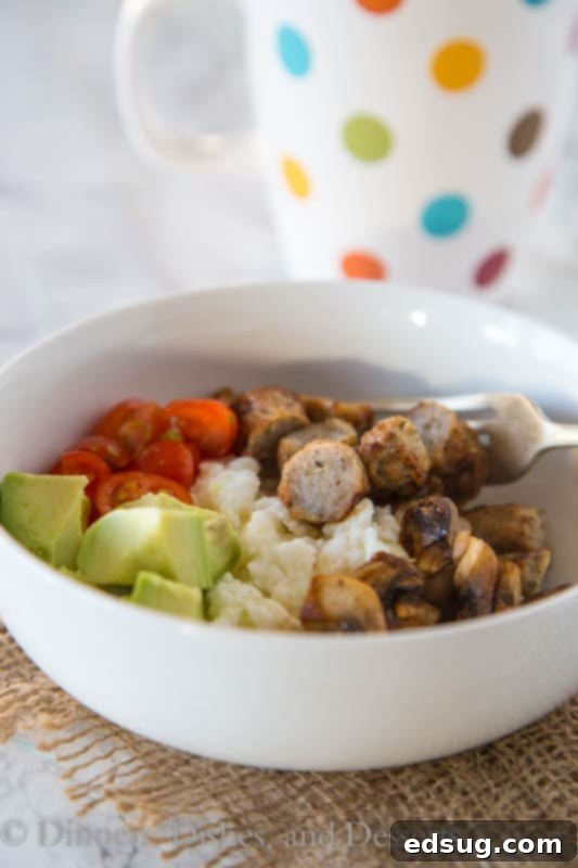 chicken sausage and egg white breakfast bowl