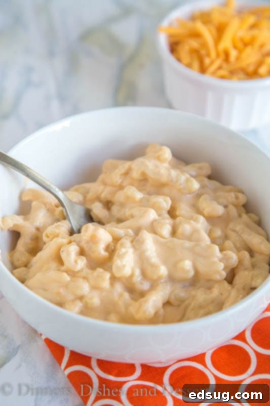 Creamy Slow Cooker Mac and Cheese 2 A steaming bowl of creamy slow cooker mac and cheese ready to be served