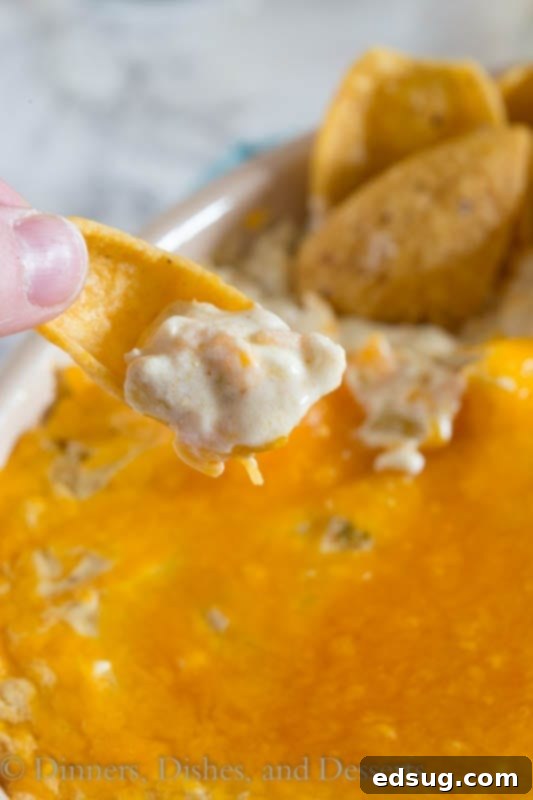 Creamy Green Chile Enchilada Dip 3 green chili enchilada dip in a bowl