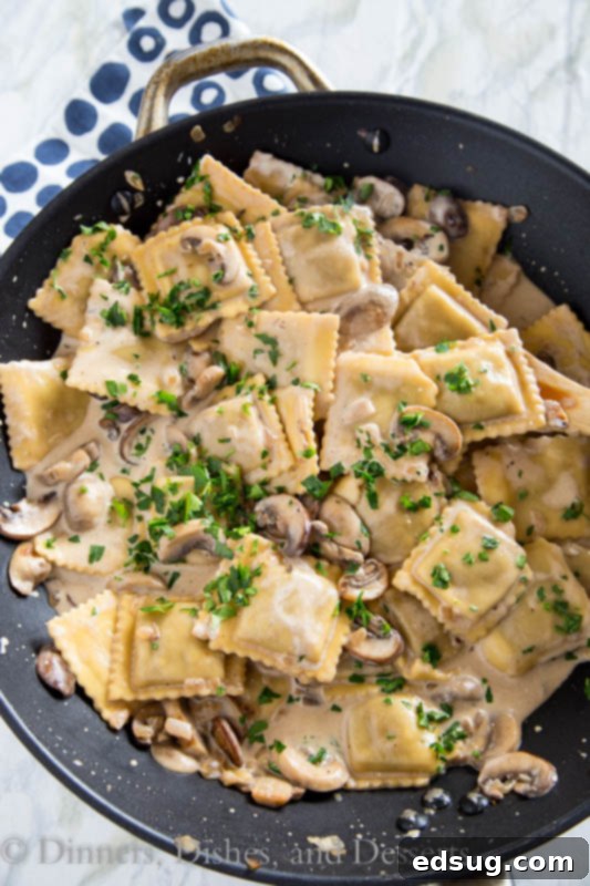 Creamy Skillet Beef Stroganoff 2 Skillet Beef Stroganoff - This beef stroganoff ravioli skillet is a quick and easy weeknight meal. All you need is one pan and 20 minutes!