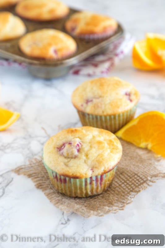 Tangerine Raspberry Muffins Recipe - Light and fluffy muffins with lots of fresh juicy raspberries and bursts of tangerine. The perfect way to start the day.