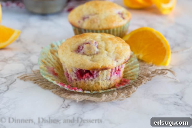Tangerine Raspberry Muffins - Light and fluffy muffins with lots of fresh juicy raspberries and bursts of tangerine. The perfect way to start the day.