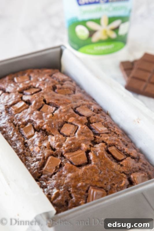Irresistible Chocolate Chip Oatmeal Banana Bread 2 chocolate oatmeal banana bread in a loaf pan, freshly baked and golden brown