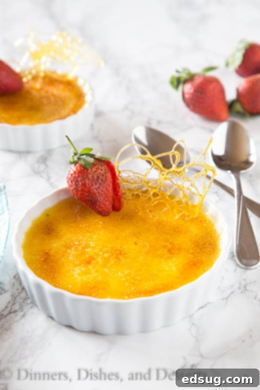 Caramelized Custard Delight 4 Close-up of creme brulee in a ramekin, highlighting its creamy, rich texture