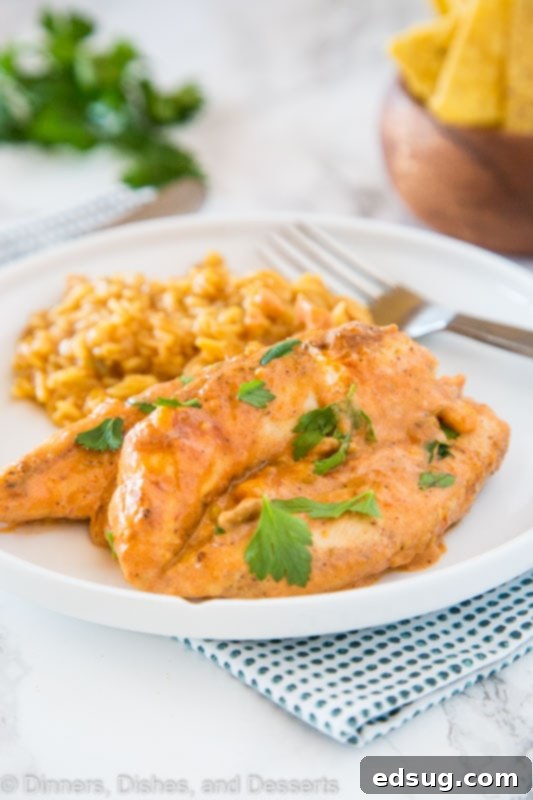 Chicken in Creamy Salsa 3 A plate of food on a table, with Chicken and Salsa