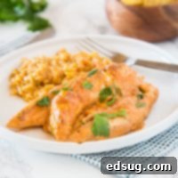 Chicken in Creamy Salsa 7 Creamy Salsa Chicken - Taco spiced chicken cooked with corn and salsa, and sour cream mixed in to make it creamy and delicious! One pan and 20 minutes!